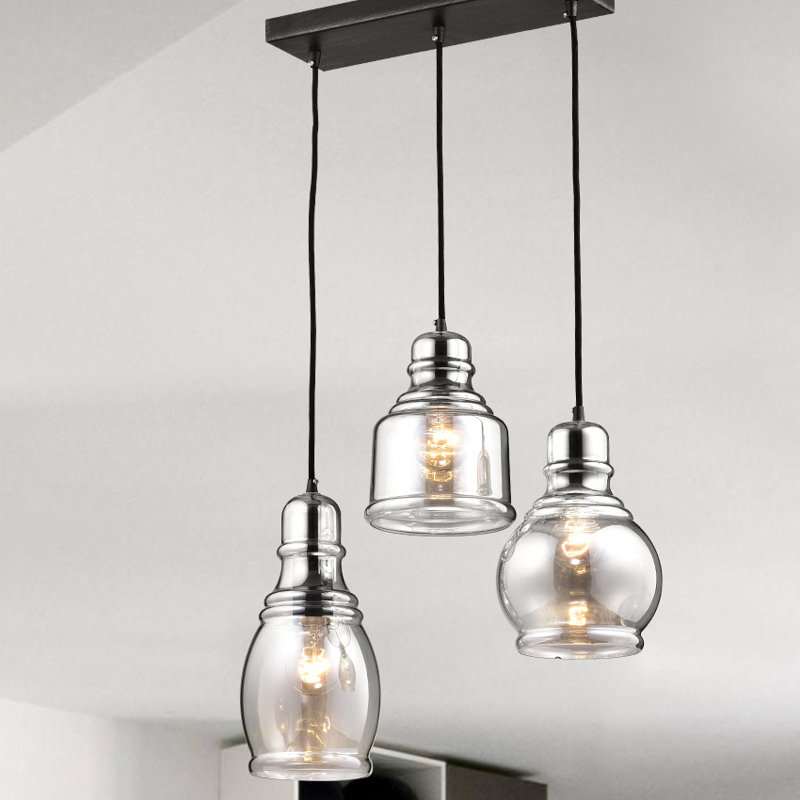 Gracie Oaks Pruett Cognac Glass Cluster 3Light Cascade Pendant